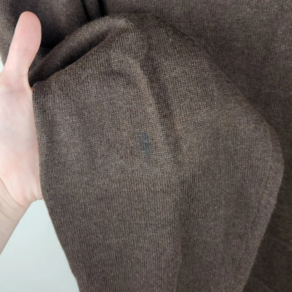 J. Hilburn Brown Cotton Silk Cashmere Half Zip Knit Sweater sz LT Flawed